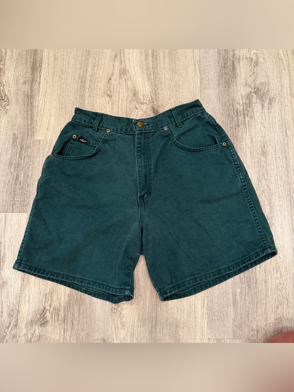 Chic Made in USA High Rise Green Denim Shorts Vintage 27 Waist